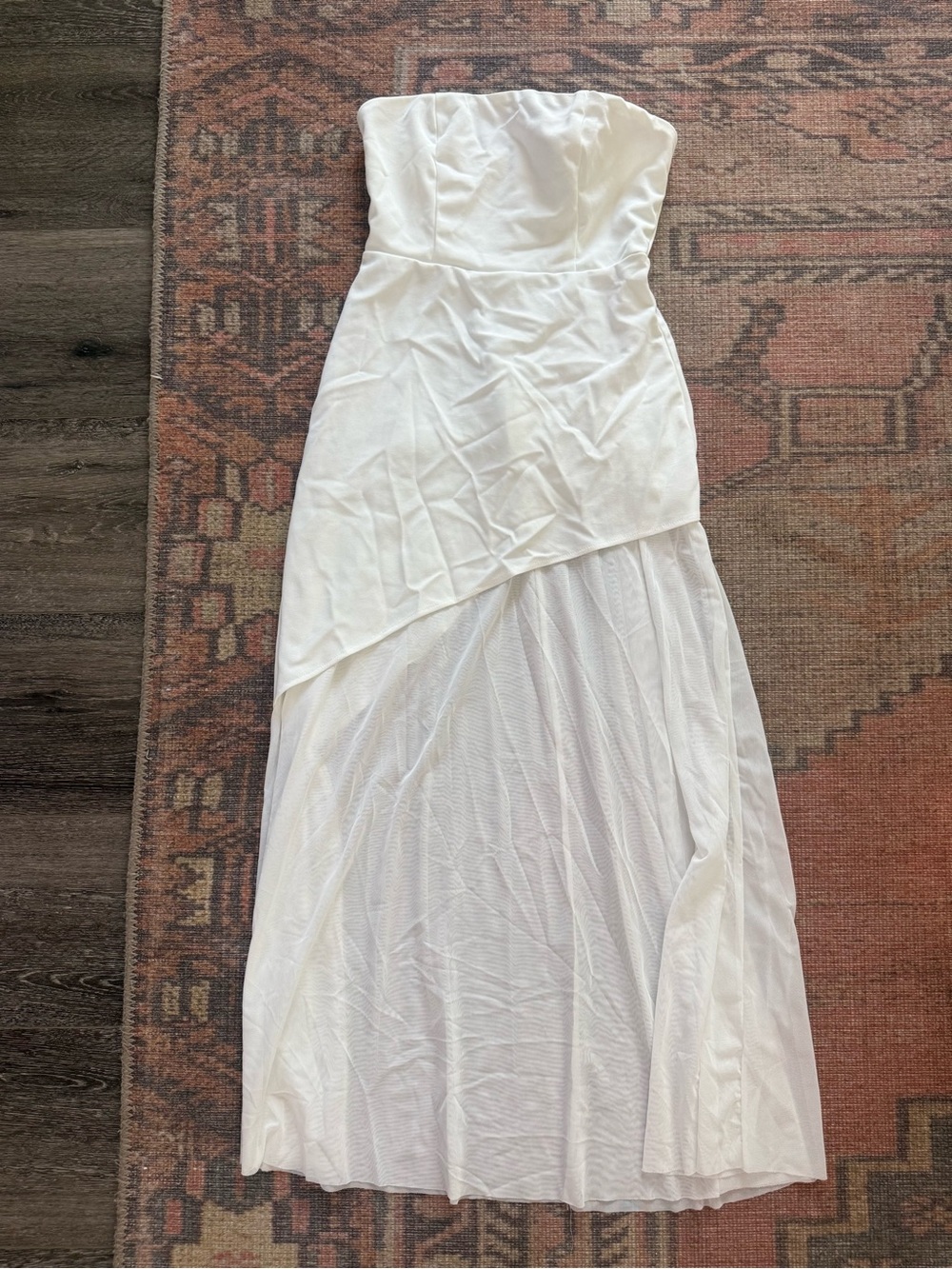 Strapless White Asymmetrical Maxi Dress